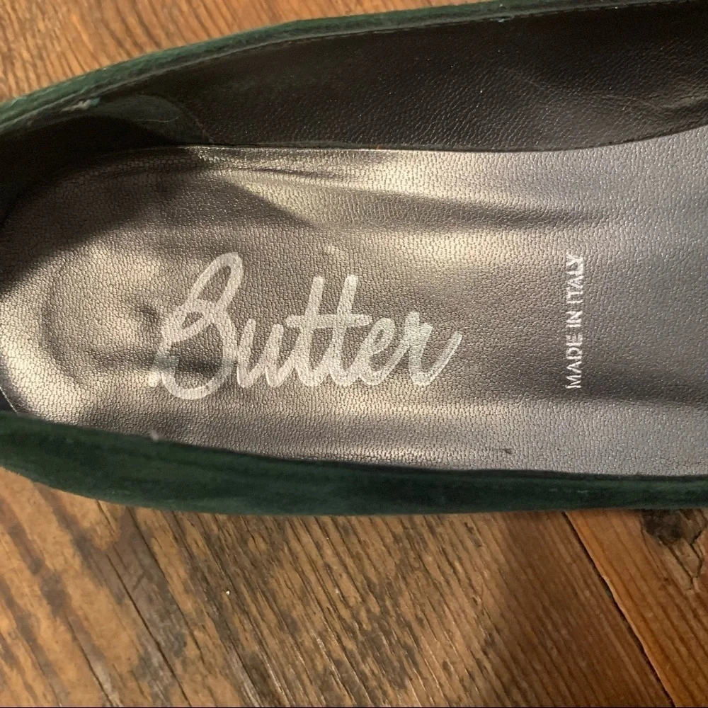 Butter Of Italy Forest Green Suede Ballet Flats Wedge Italian Suede Zipper